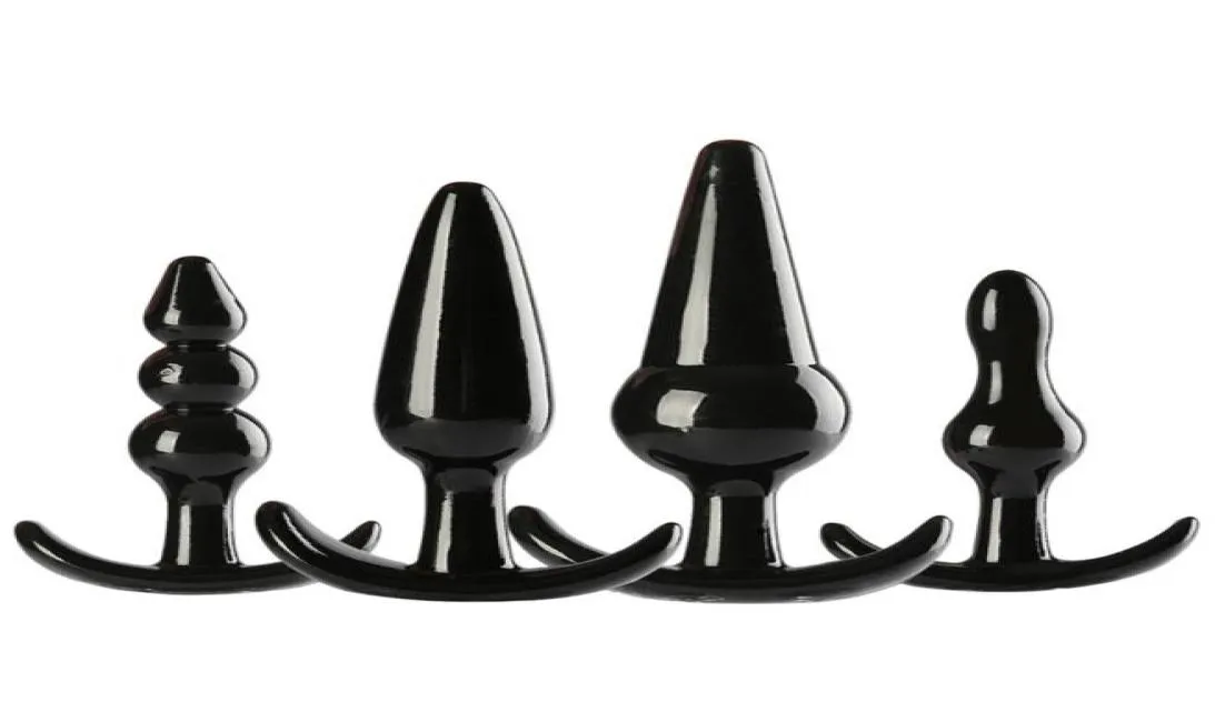 Black Anal Sex Toy 4PCSSet Butt Plugs Vuxna produkter för kvinnor och män TPR Anus Toys5172802