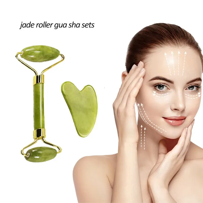 Rullo per il viso in giada naturale Gua Sha Set Cura della pelle Collo Massaggiatore per gli occhi Rilassante muscolare Allevia le rughe Strumenti di bellezza 240313