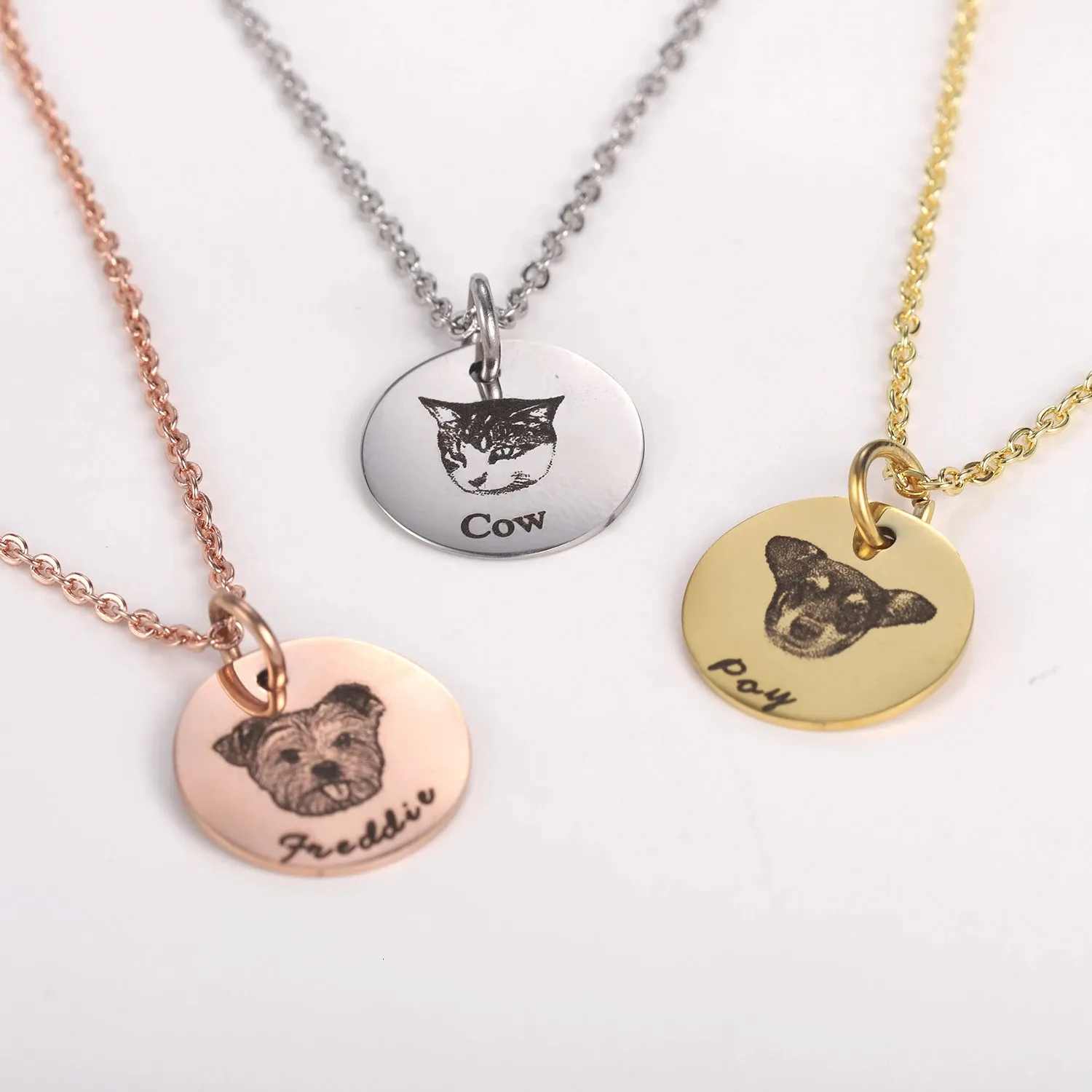 Personalized Pet Po Disc Necklace For Women Tiny Cat Name Pendant Necklaces Custom Animal 316L Stainless Steel Jewelry 240315