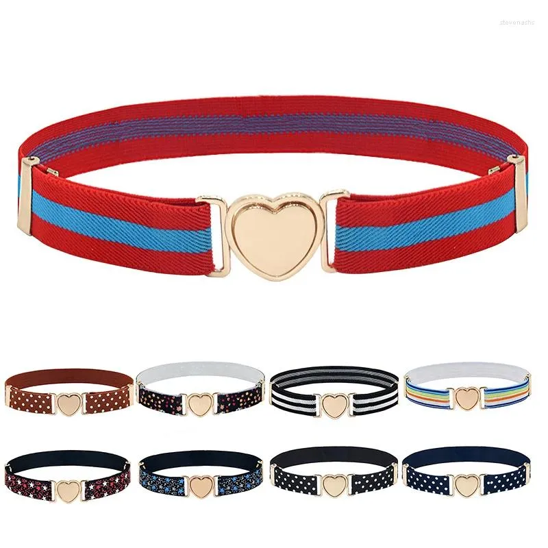 Belts Colorful Striped Belt For Kids Adjustable Stretch Waist Love Heart Buckle Pants Trousers Strap Boys Girls Waistband