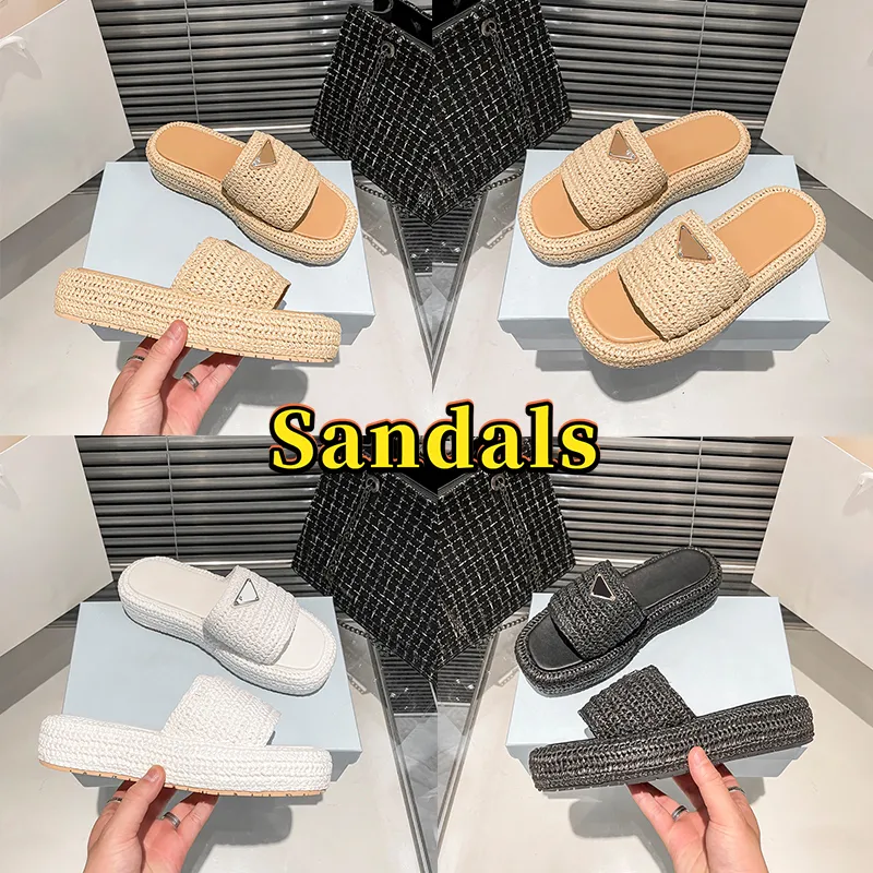 Designer Sandals Womens Slippers Natural Black White Luxury Sandal Women Fashion Slip on slides Fashion Ladies Summer Indoor Casual Slipper Slide Big Size US 5-10