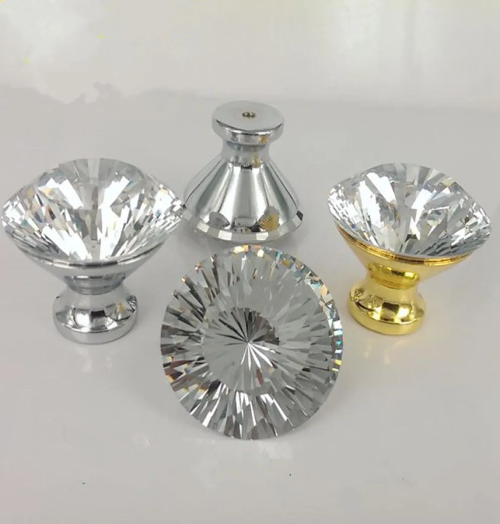 40mm Rhinestone Dresser Kapı Kulpları Knob Gümüş Altın Çekmece Dolap S Modern Moda Cam Kristal Mobilya Knobs8133691