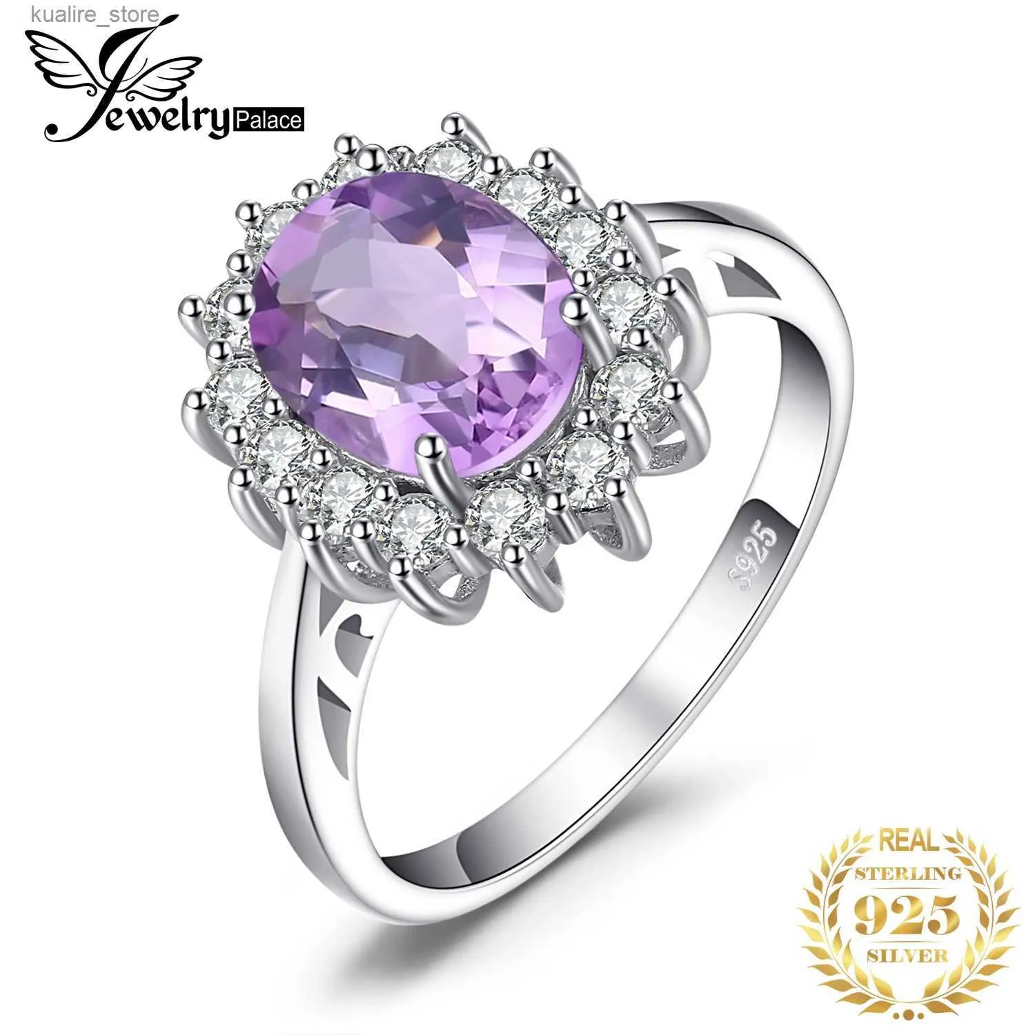 Anneaux de cluster JewelryPalace 1.7ct Diana Améthyste naturelle 925 Bague en argent sterling Halo pour femme de fiançailles de mariage bijoux fins cadeau de mode L240315