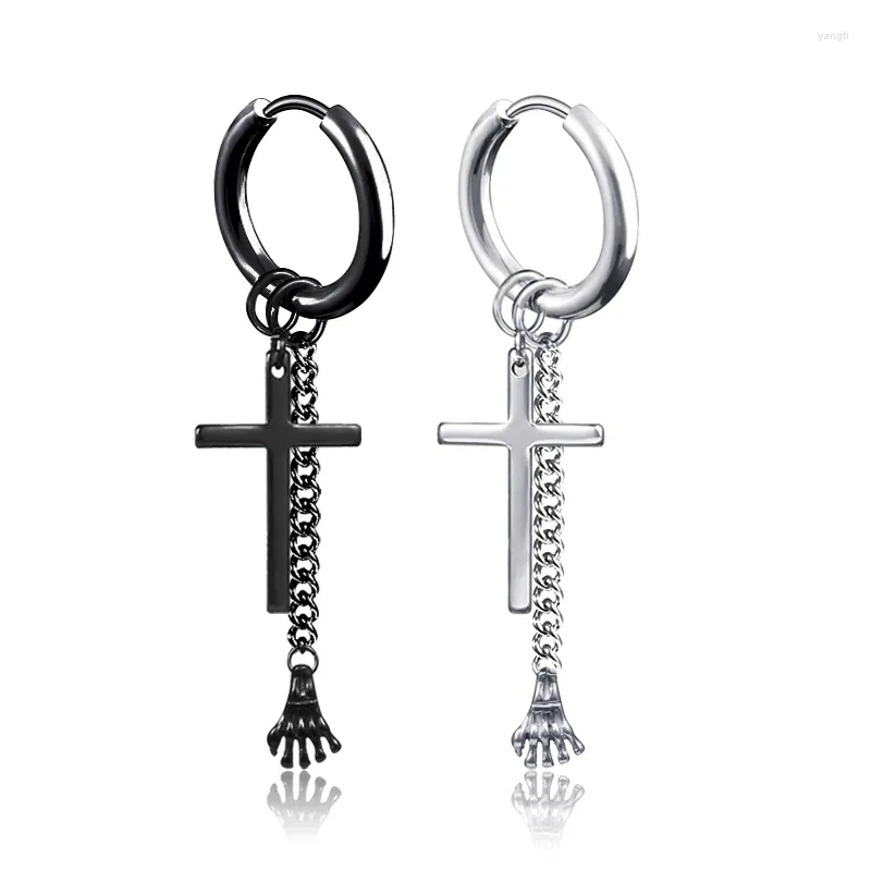 Pendientes colgantes Punk esqueleto mano Cruz colgante gota para hombres cadena clásica de acero inoxidable borlas joyería Brincos regalo