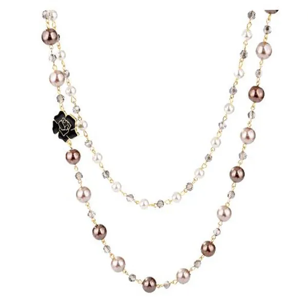 Collana lunga Donna Moda temperamento Fiori in lega esagerata collana di perle accessori di abbigliamento Regalo di Natale