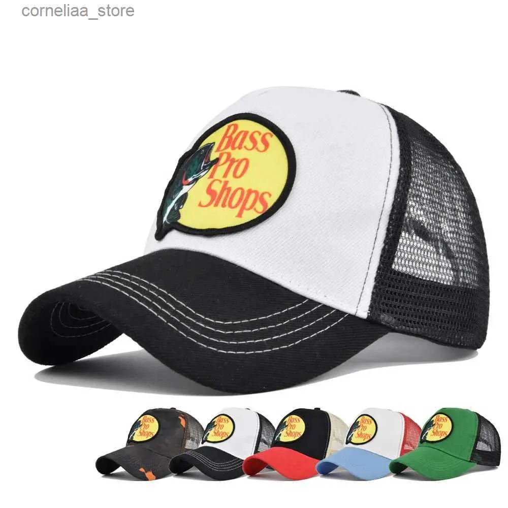 Ball Caps Bass-Pro ShopS Baseball Cap Anime Cartoon Mannen Vrouwen Snapback Katoenen Mesh Hoed Hip Hop Vader Trucker Hoed Verstelbare Zonnehoeden VizierenY240315