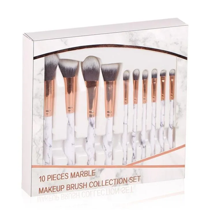 10 stuks professionele vrouwen make-up kwasten extreem zachte borstelset foundation poeder schoonheid marmer make-up gereedschap doos 30012793013905