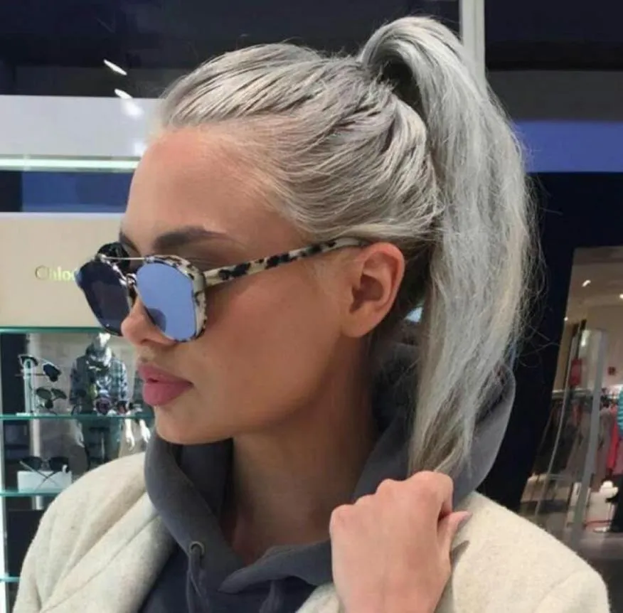 New Arrival Silver grey human hair pony tail hairpiece wrap around Dye natural hightlight salt and pepper gray hair ponytails3884674