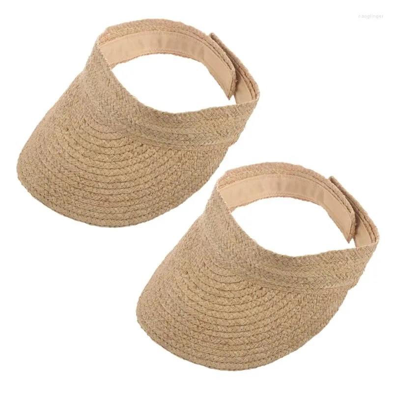 Szerokie brzegowe czapki 2x panie anty-UV Roll Up Sun Visor Hat Women słomka rafia czapki