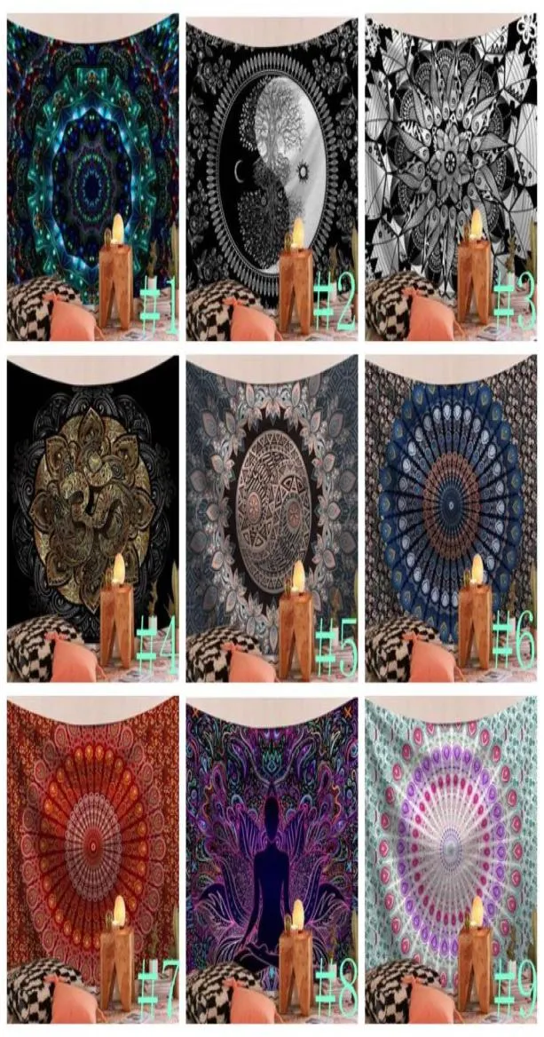 Tapestries Indian Hippie Bohemian Mandala Tapestries Psychedelic Peacock Printing Wall Hanging Bedroom Living Room Dorm Home Decor1769379