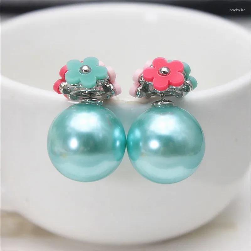 Stud Earrings 2024 Fashion Crystal Flower Ball Cute Korea Two Side Jewelry Double Imitation Pearl Beads Earring For Women
