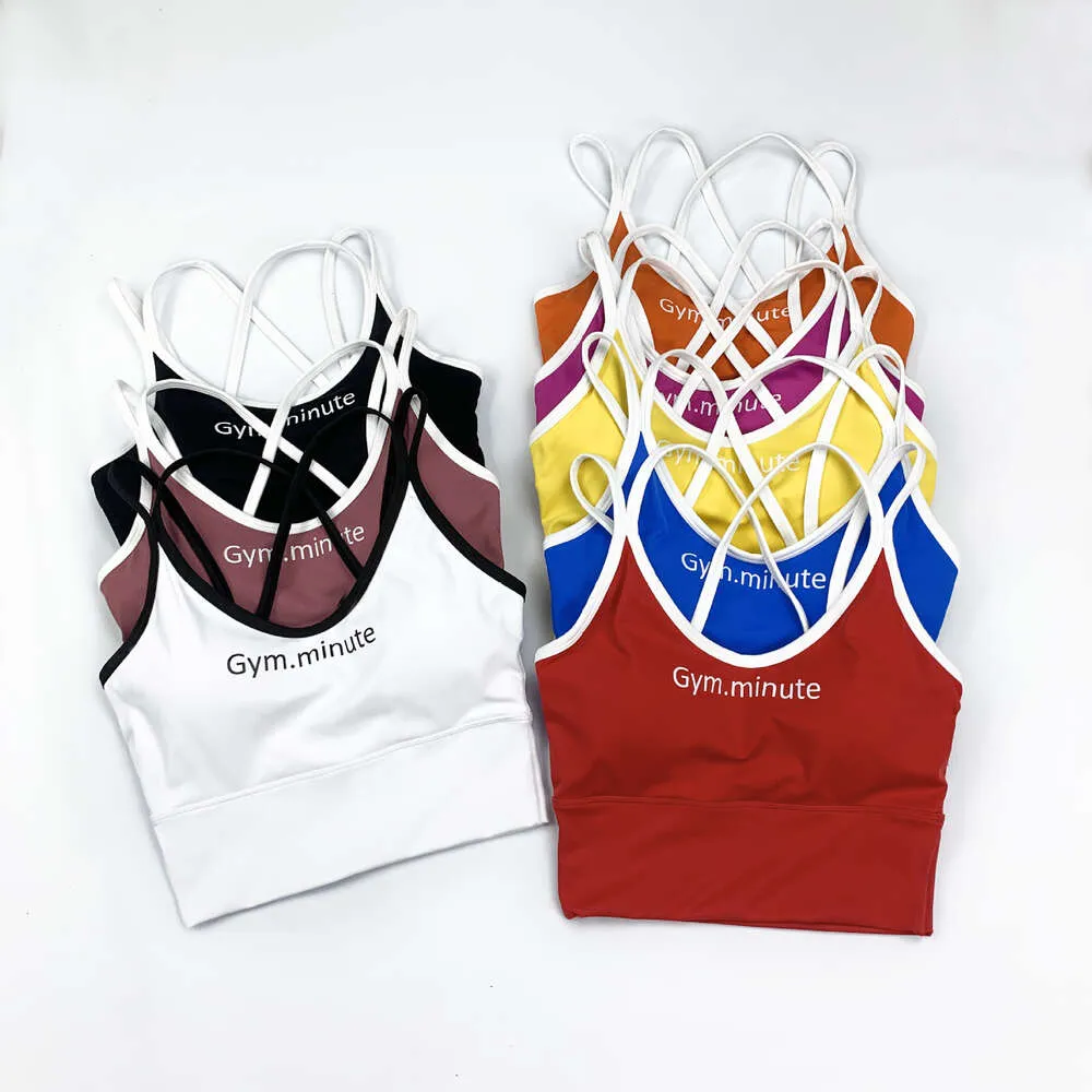 Lu Align Soutien-gorge de sport dos nu avec lettres imprimées citron Fiess Débardeur avec dos rembourré pour femme Crossover Sling Sous-vêtements de course Jogger Gym Sport