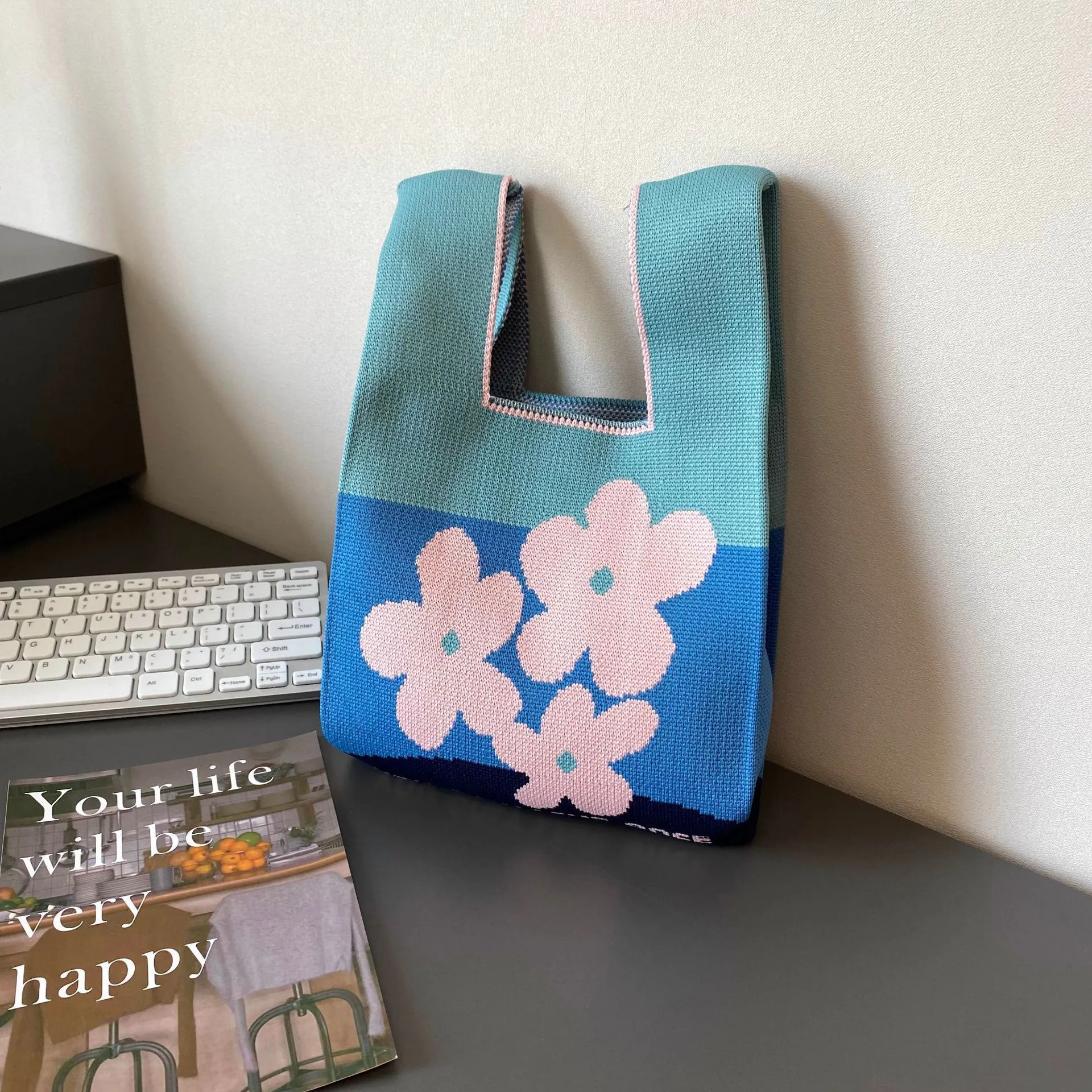 2024 nova coreia do sul bolsa de malha moda menina bolsa bonito flor presente do feriado