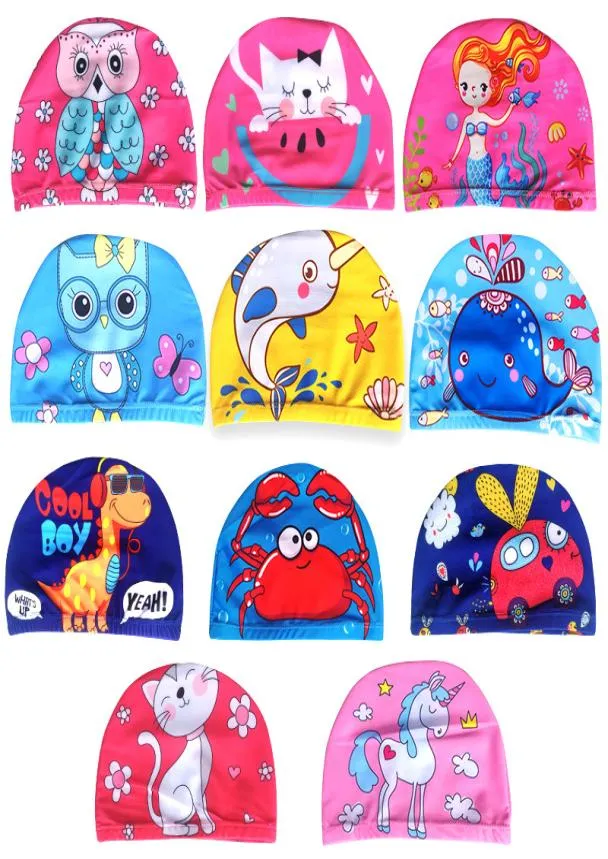 Cartoon Animal Swimming Cap Children Elastic Tyg Cute Kids Protect Ears Swim Pool Hat Boys Girls Tyg Swim Accessories4643157