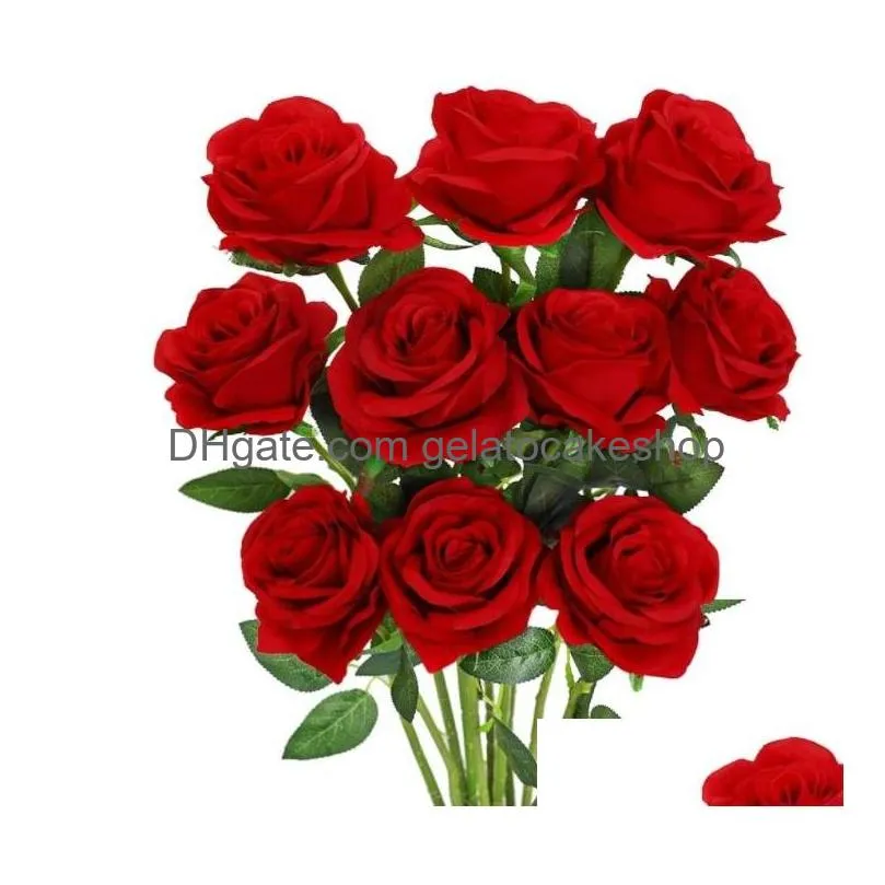 Flores decorativas Guirnaldas 20 pulgadas Rosa artificial para el día de San Valentín Rosas Real Touch Seda Sola flor falsa Ramos de tallo largo DHBTF