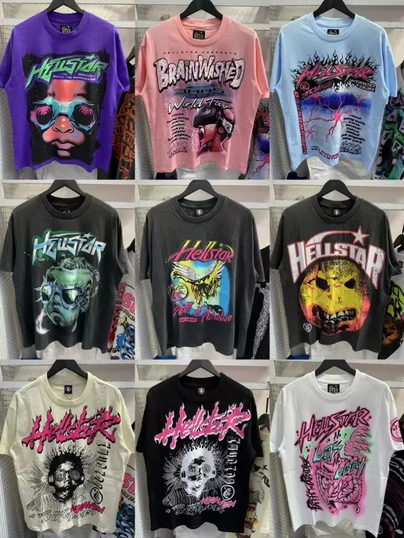 Hellstar Fun Graffiti Print camisetas manga verão novas camisetas soltas masculinas e femininas com gola redonda