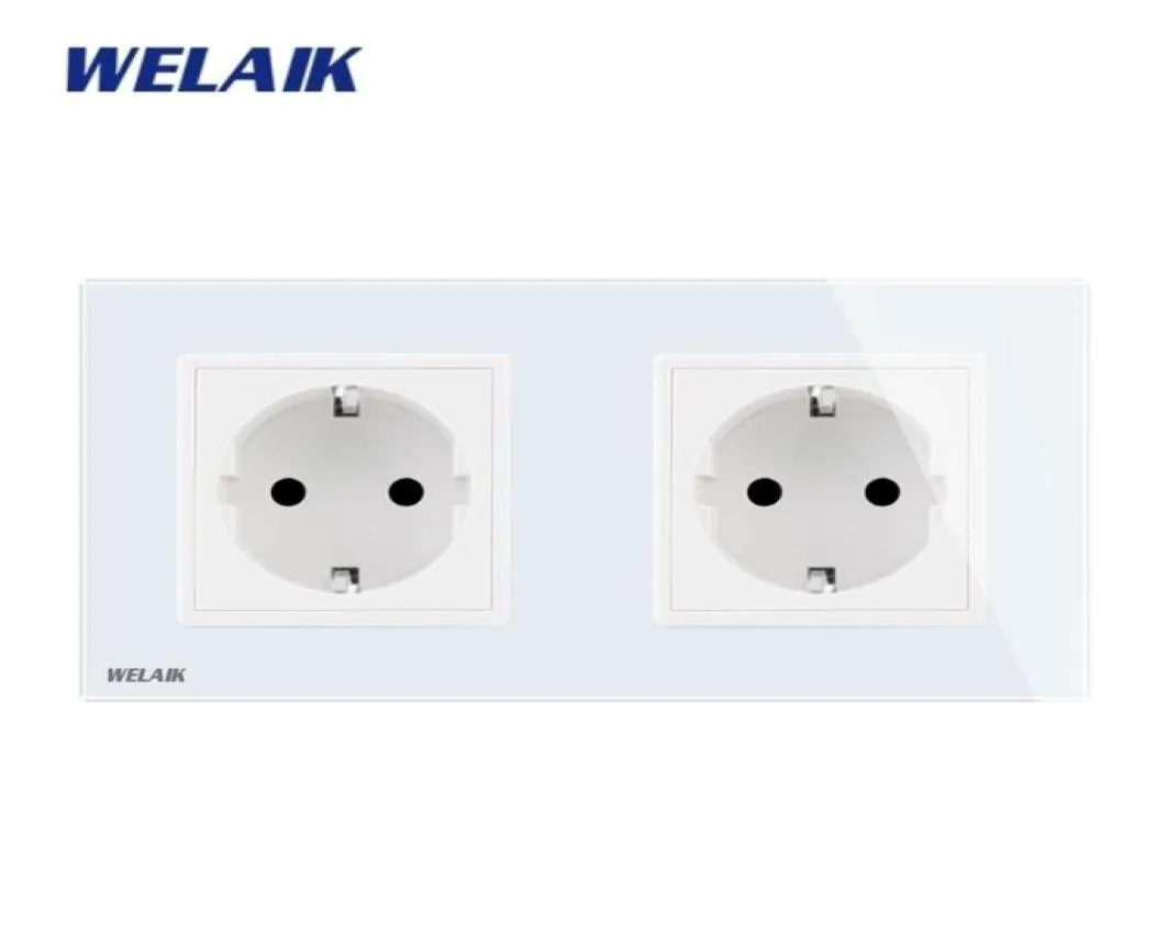 Switches Accessories WELAIK 2Frame EuropeanStandard PowerSocket TemperingGlassPanel EU WallSocket WallOutlet 16A AC250V A28E8EW 5656611