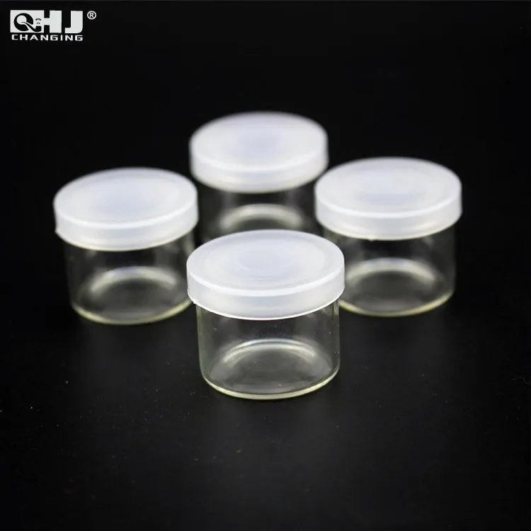 O preço de venda 6ml redondo neckless recipientes de vidro claro com tampas concentra frascos para cosméticos de cera