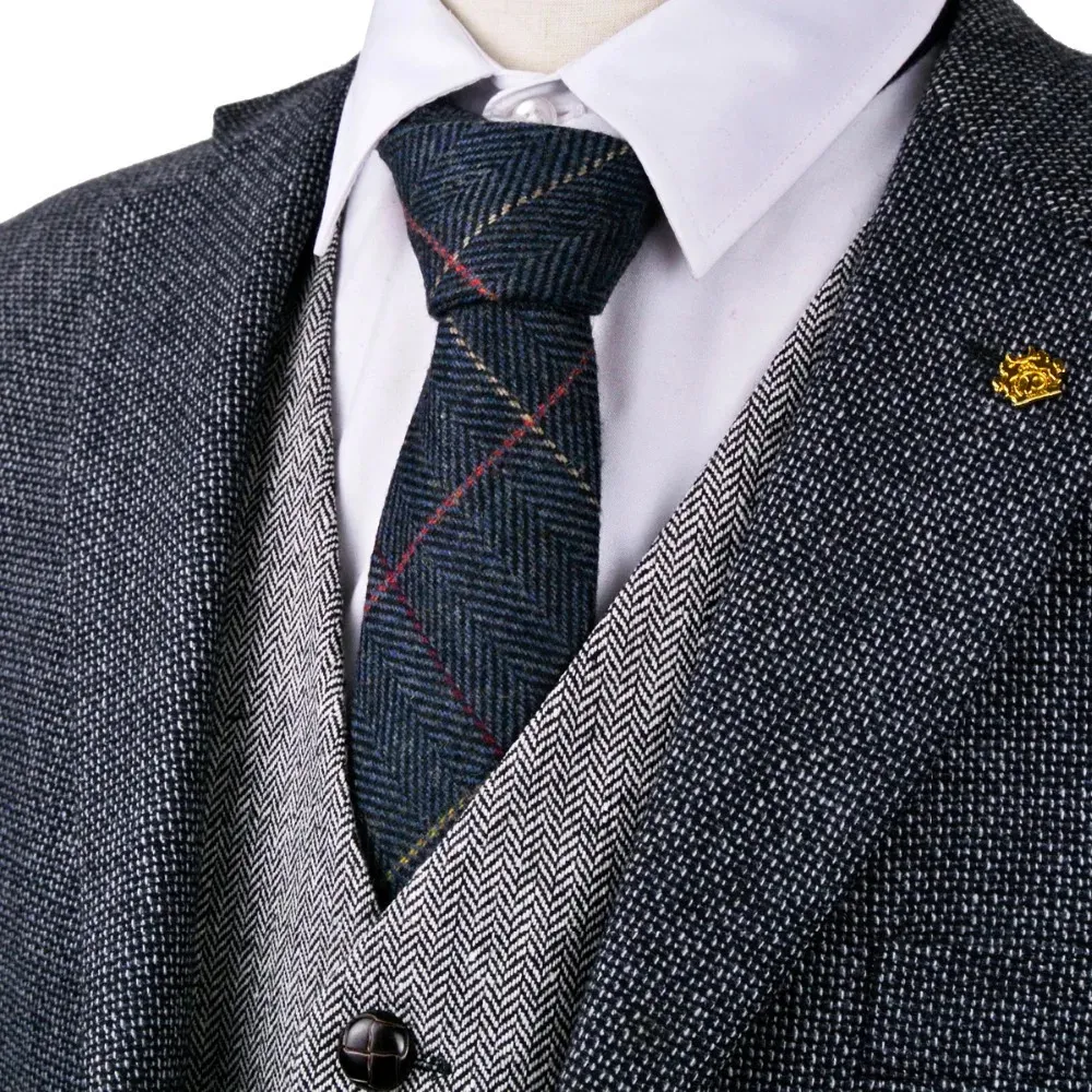 Checked Herringbone Tweed Solid Navy Blue Brown Camel Gray Grey Beige 2.76 Wool Mens Ties Neckties Formal Casual 240314