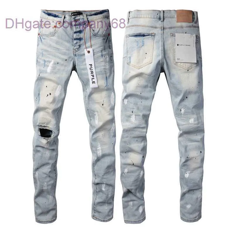 Designer Men's Jeans Purple Brand Jeans American High Street Blue Distressed