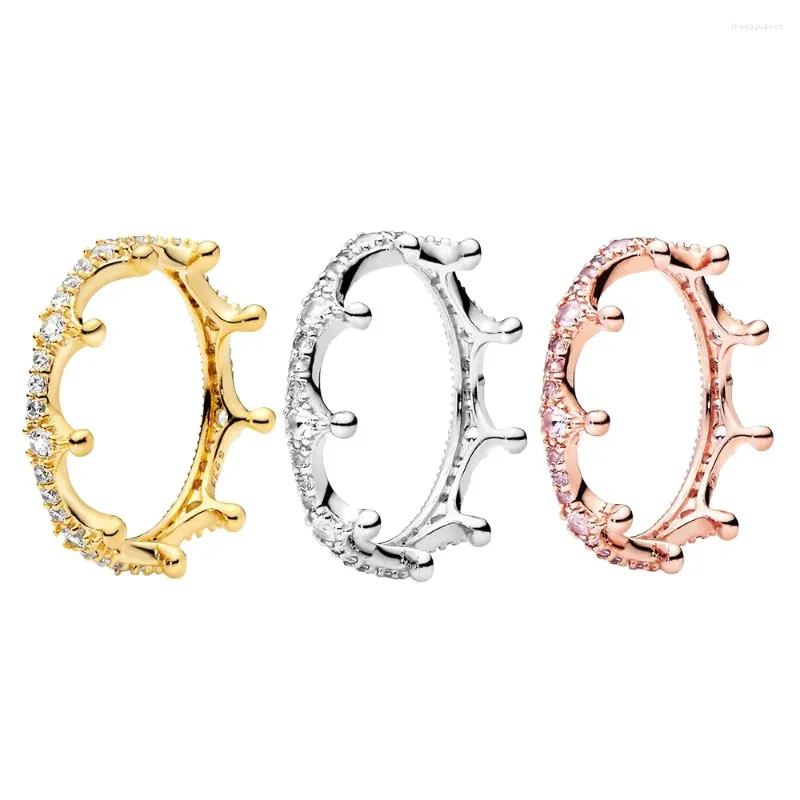 Anelli a grappolo 925 anello di corona scintillante d'argento per donne gioielli europei regali per la festa della mamma