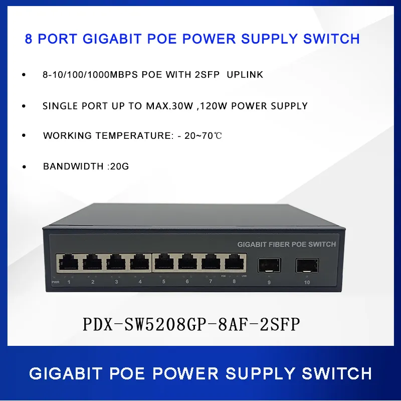 デスクトップスイッチ8-10/100/1000MBPSギガビット2SFP CCTV IP POEスイッチ