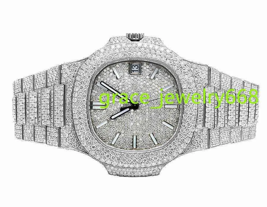 Vrais diamants ronds Moissanite cloutés glacés montres hommes Hip Hop Icey montre glacé montre-bracelet cristal mode Bling bijoux