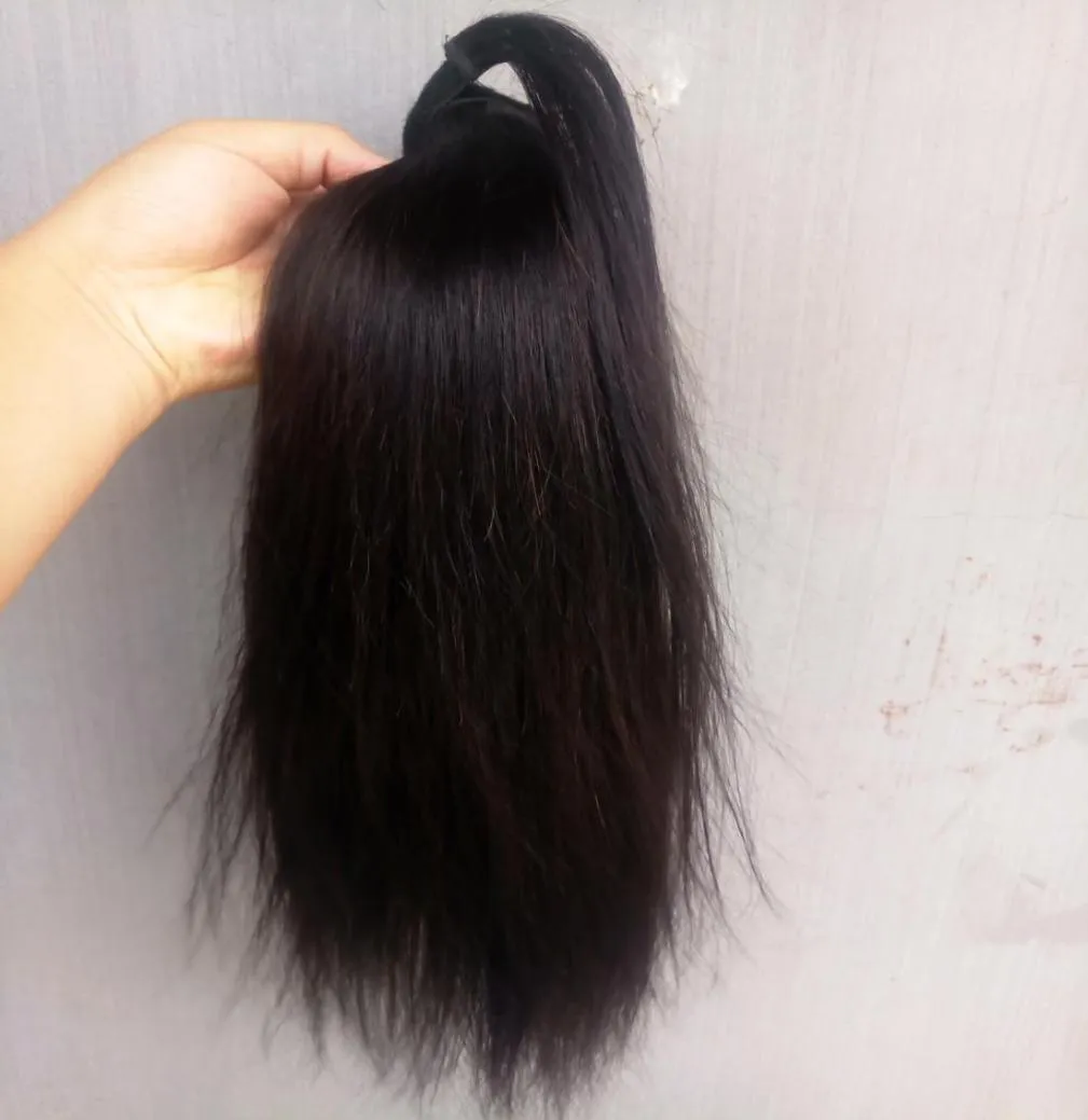 NOWOŚĆ Brazylijskie ludzkie dziewicze Remy proste kucyk Hair Extensions Natral Black Color 100G One Poledle5486879