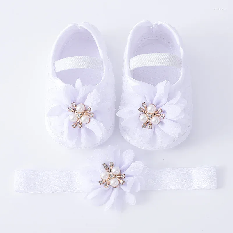 Första Walkers spädbarn baby flickor skor Mary Jane Flats Pearl Flower Princess Wedding Dress Walking For Born Spädbarn och