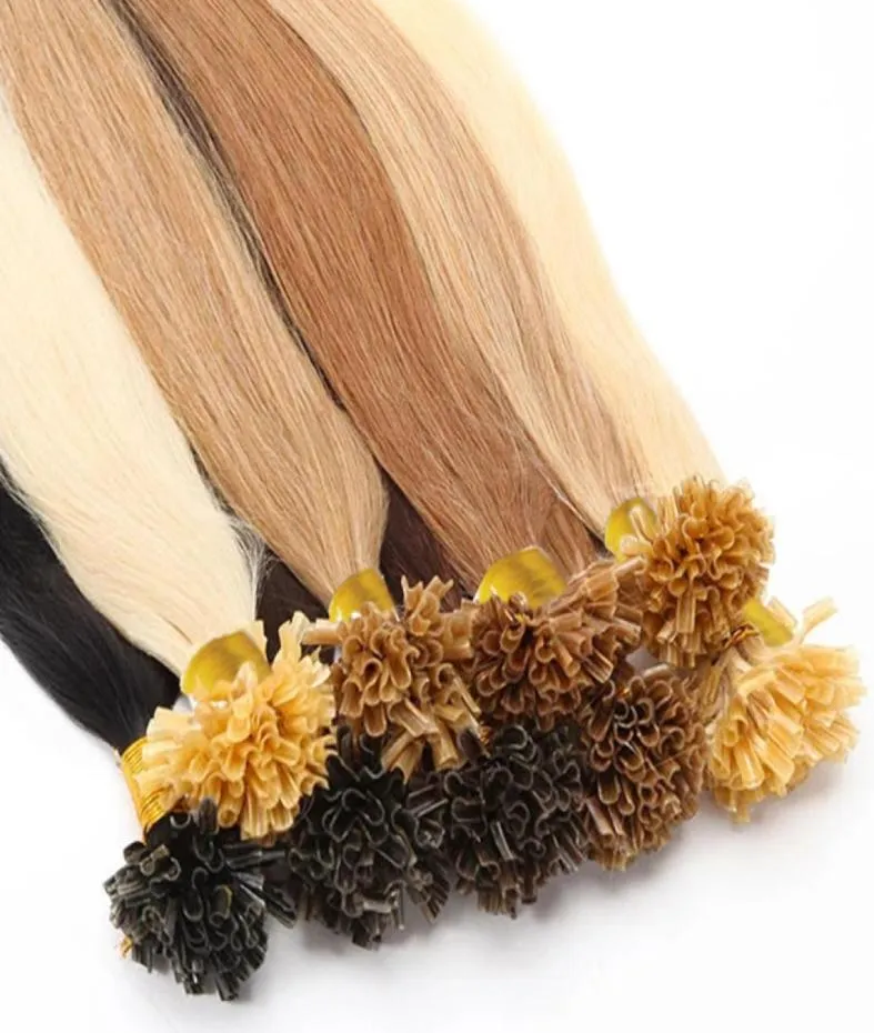 Extensiones de cabello enteras preadheridas Queratina italiana Clavo U punta Fusión Indio Brasileño Peruano Remy Cutícula Alineada Virgen Humana 1378194