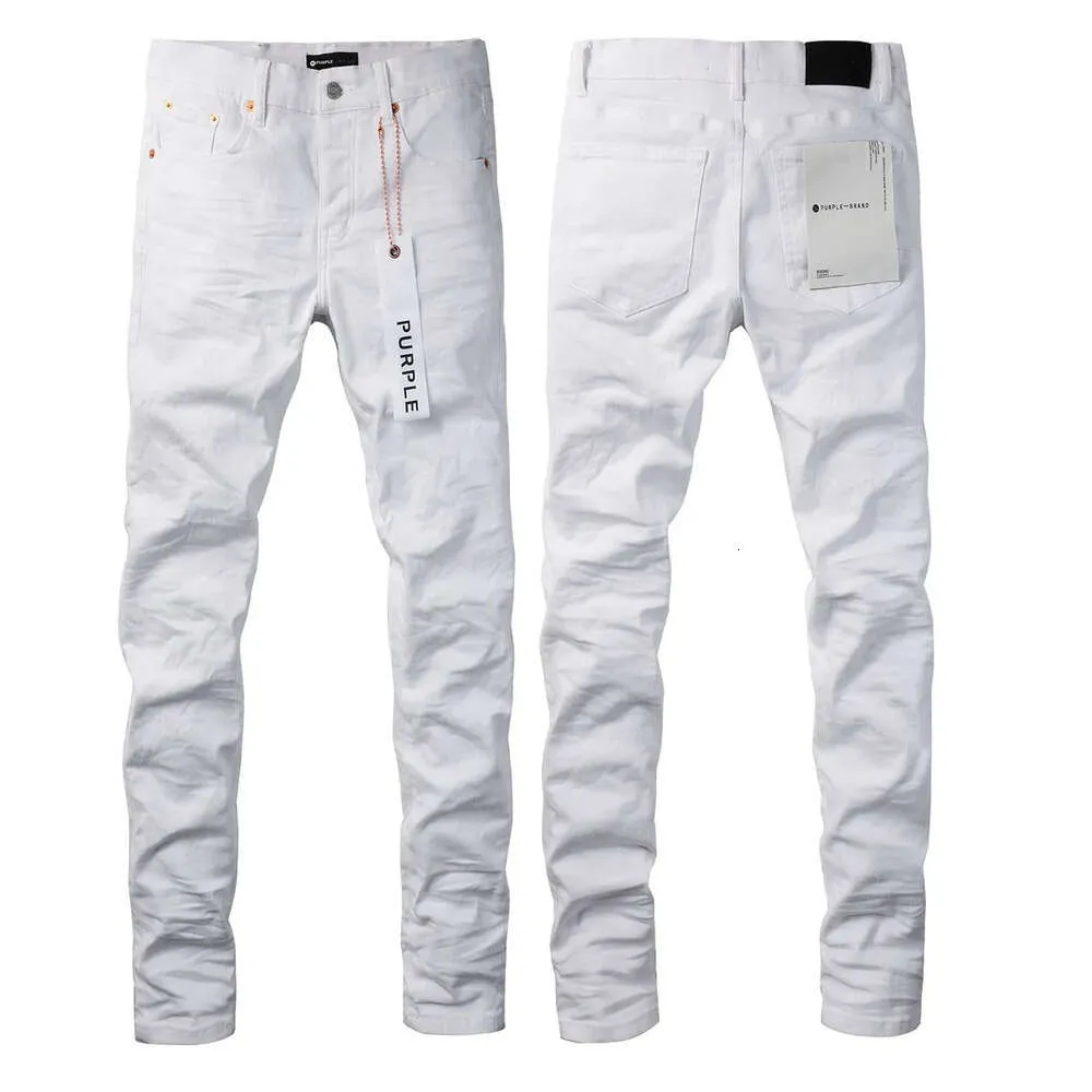 2024 marca roxa jeans masculinos fino ajuste magro sólido branco denim streetwear calças classic556
