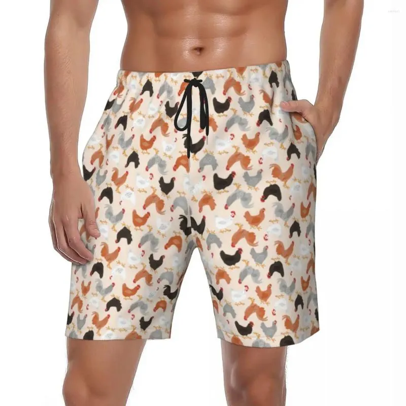 Pantaloncini da uomo da uomo Board Farm Animal Print Y2K divertenti bauli da spiaggia simpatici polli sportivi ad asciugatura rapida pantaloni corti taglie forti