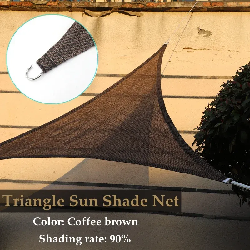 Nets Triangle Sun Shade Brown Fabrics Shading 90% Outdoor Antiuv Cooling Gaze Gazebo Shadow Amyning Niestandardowy Sunshading Net