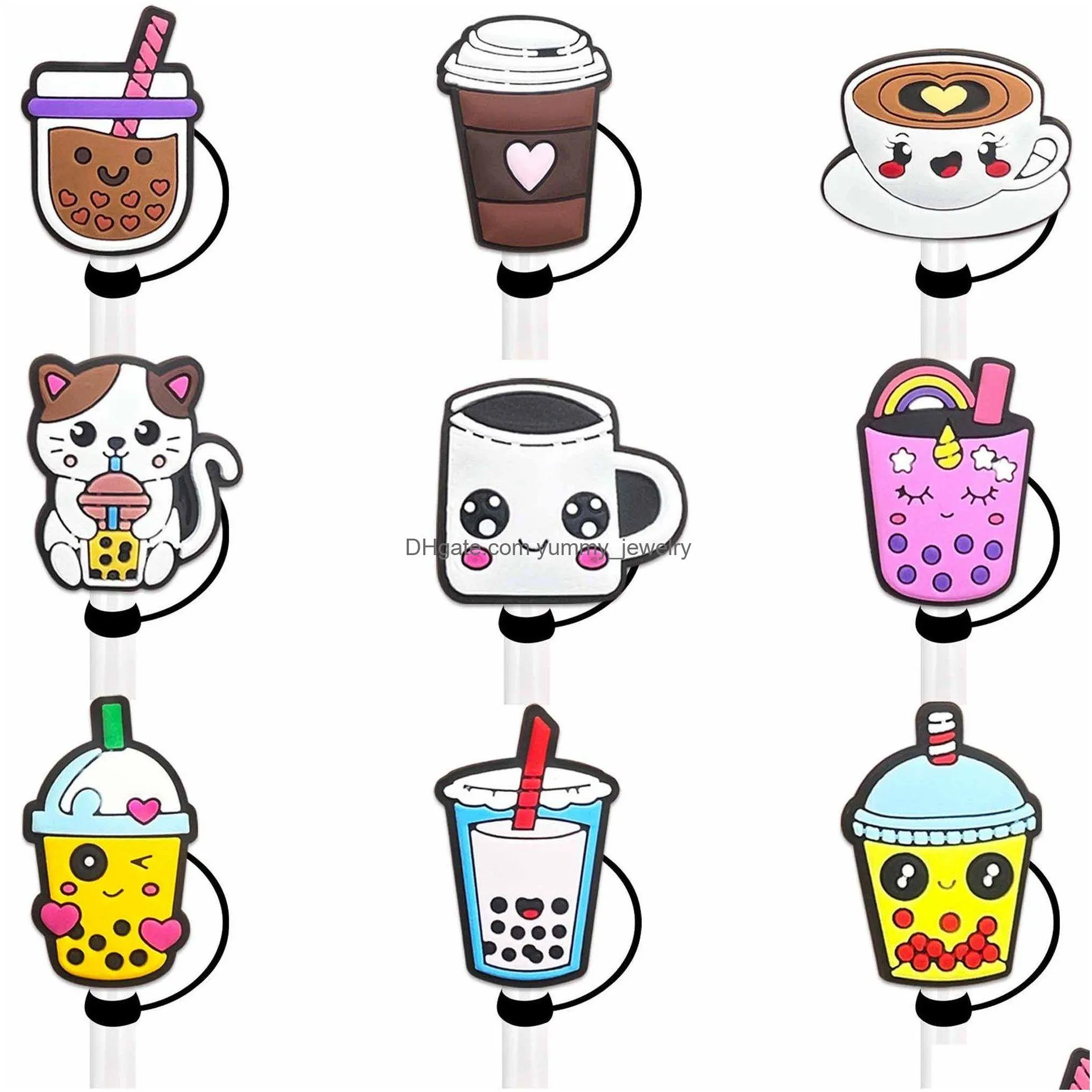 Drinking Sts Girls Icecream Coffee Milk Tea Animals Sile St Toppers Accessories Er Charms Reusable Splash Proof Dust Plug Decorative 8 Ottxj