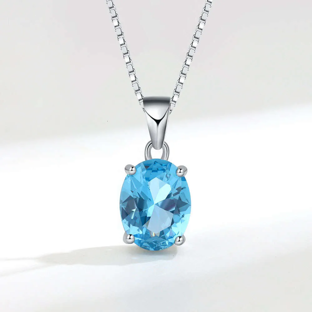 Nya smycken Personlig Sky Blue Topaz Pendant Halsband Kvinnakedjan Kvinnorben