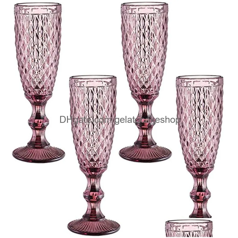 Wine Glasses Wedding Party Anniversary Christmas Birthday 5Oz Vintage Pattern Embossed Champagne Glass 150Ml Premium Drop Delivery H Dhhmd