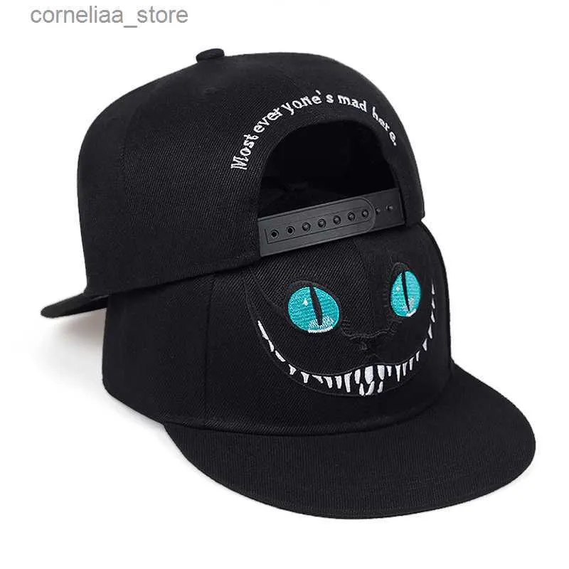 Ball Caps Nowe cheshire cat haftowany baseballowy kapelusz słodka burzacz kapelusz unisex bawełniany kapelusz regulowany hip -hop hat haty240315