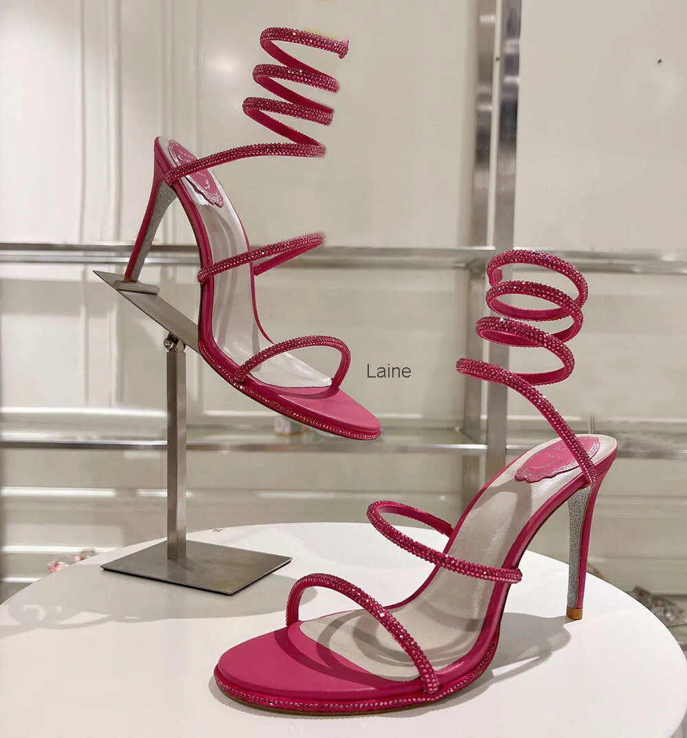 Rene Caovilla Cleo embelli sandales à talons aiguilles chaussures de soirée 95mm femmes à talons hauts été créateurs de luxe chaussure enveloppante taille jumbo 35-43 avec boîte