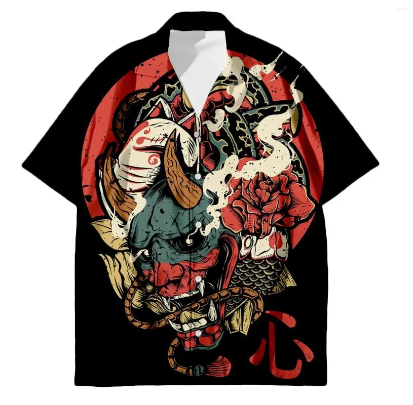 Мужские повседневные рубашки, крутая и продаваемая гавайская летняя пляжная рубашка с узором самурая, классическая 3D-печать, откидной воротник на большой пуговице