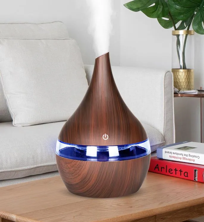Aroma dyfuzor olejku eterycznego 300 ml powietrza nawilżacza USB Elektryczne drewno Ultra aromaterapia chłodna mgła z kolorowymi światłami LED do domu3058632