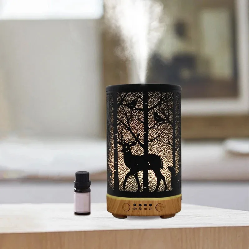 Diffuseur d'arôme ultrasonique, humidificateur d'air, motif de cerf d'art en fer, parfum de pièce intelligente avec veilleuses LED 240301