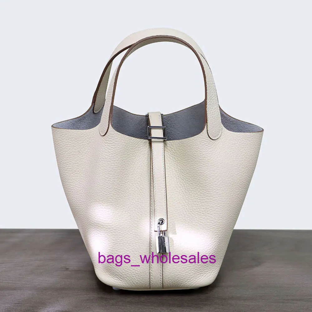 Handbag Export Clearance Promotion High Order Semi Handmade Basket Tc Cowhide Saffi Line Genuine Leather Portable Bucket Bag for Women