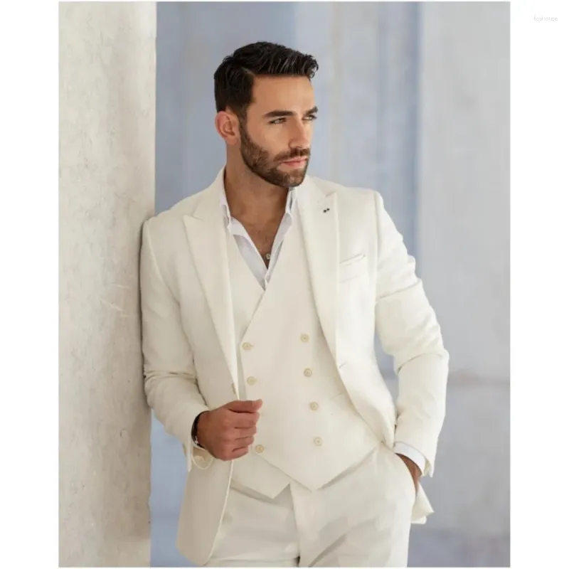 Herenpakken Italiaanse Mannen Slim Fit 3 Stuks Bruiloft Bruidegom Jurken Formele Business Tailored Tuxedos Blazers Jas Broek Vest