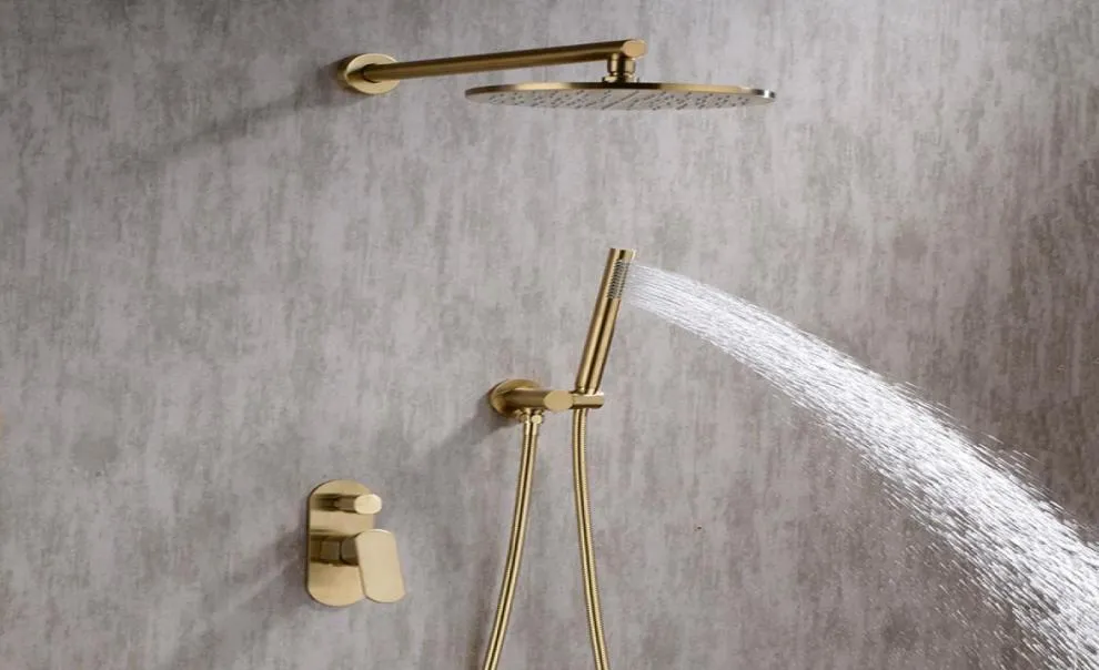 Set doccia da bagno in oro spazzolato Set da 810 pollici Rianfall Soffione doccia Rubinetto a parete Miscelatore braccio doccia deviatore6875519
