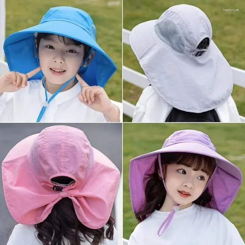 ベレー帽の子供の夏のバケツ帽子UV保護屋外ビーチサンハットボーイガールフラップキャップ調整可能なワイドブリム