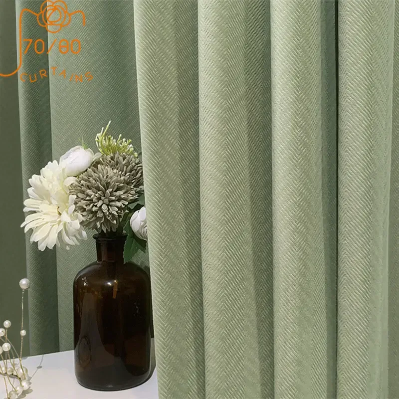 Rideaux japonais Ins Matcha vert chevrons velours Chenille rideaux occultants pour salon chambre salle à manger balcon décoration