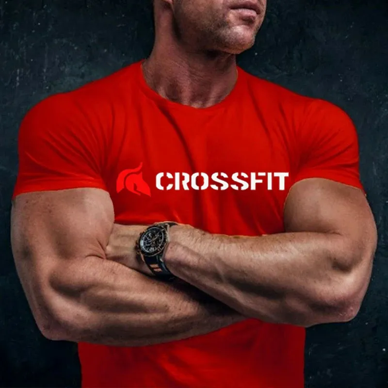 Crossfit Men Cotton T Shirt Training Top Gym Clothing Bodybuilding Apparel Fitness Active Wear Fashion Muscle Graphic Plain Tees 240229