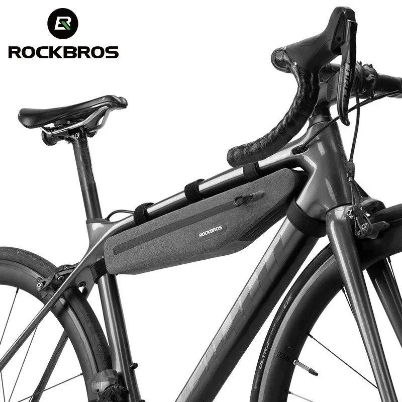 Rockbros 1.5Lフル防水自転車バッグフロントチューブトライアングル長ダブルジッパースクラッチ - 耐性自転車バッグバイクアクセサリー240313