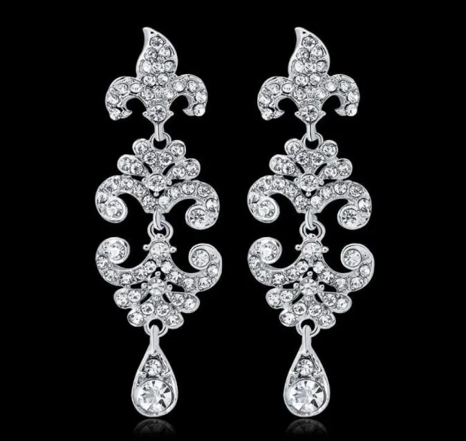 Ny ankomst Luxury Silver Brudörhängen Högkvalitativ Rhinestone Diamond Jewelry Wedding Evening Party Gift Decoration Accessorie7768341