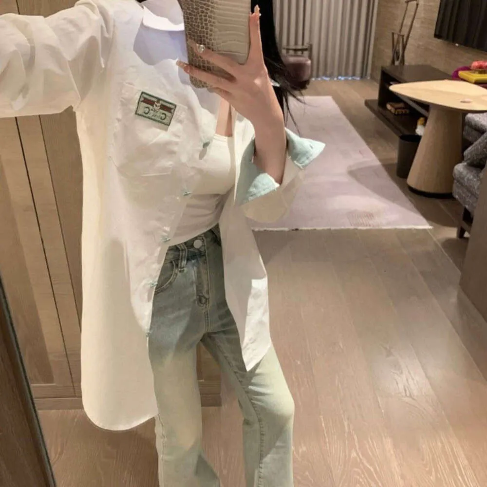 printemps femmes chemise chemisiers de créateurs lettre de mode épissage chemise de luxe revers chemises à manches longues manteau en coton top tailles asiatiques